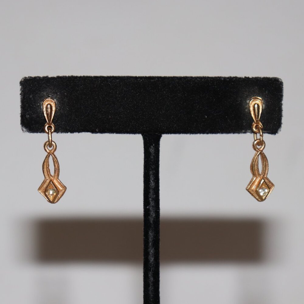 🤍✨ Vintage Gold & Rhinestone Dangle Earrings · Post · 1" Tall · classic sparkle